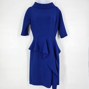 Rickie Freeman Teri Jon Cobalt Blue Peplum Sheath Dress Size S